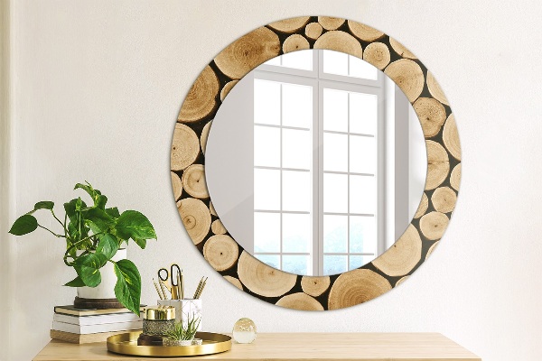 Round decorative mirror Wood logs