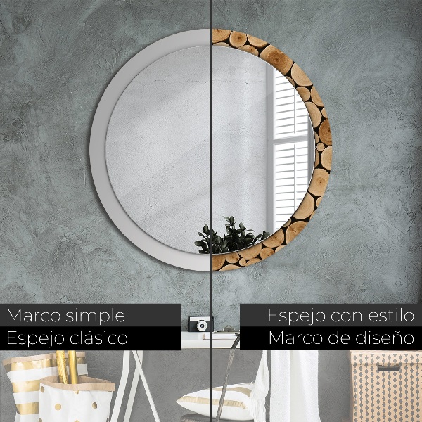 Round decorative mirror Wood logs