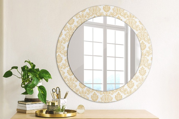 Round printed mirror Baroque damask