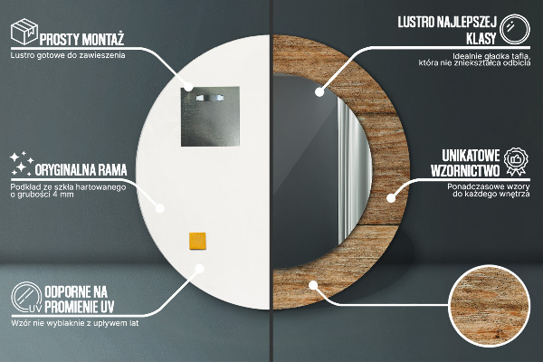 Round mirror frame with print Old wood