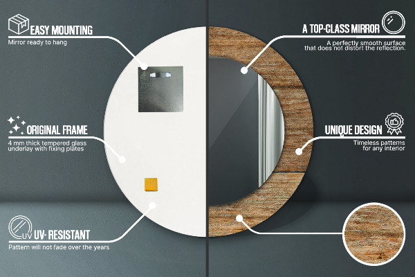 Round mirror frame with print Old wood