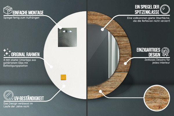 Round mirror frame with print Old wood