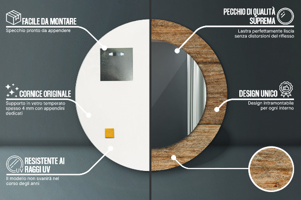 Round mirror frame with print Old wood