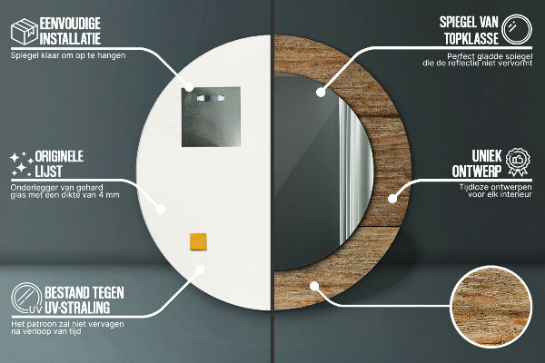 Round mirror frame with print Old wood