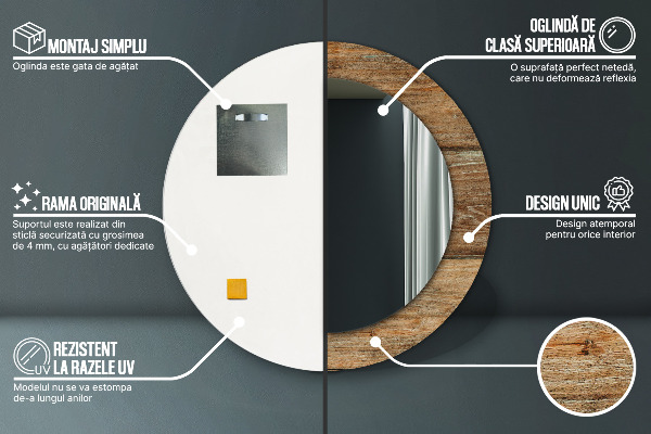 Round mirror frame with print Old wood