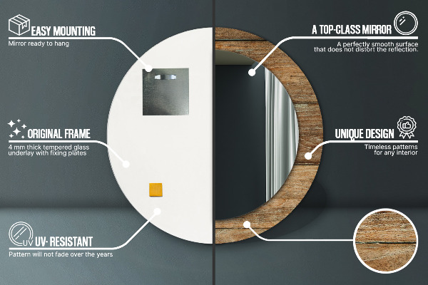 Round mirror frame with print Old wood