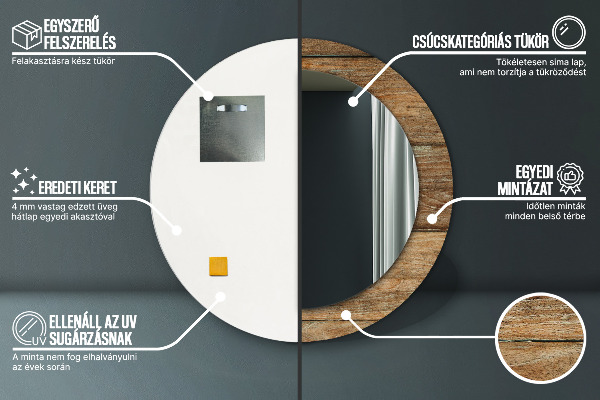 Round mirror frame with print Old wood