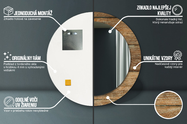 Round mirror frame with print Old wood