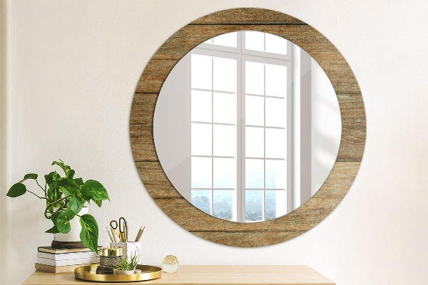 Round mirror frame with print Old wood
