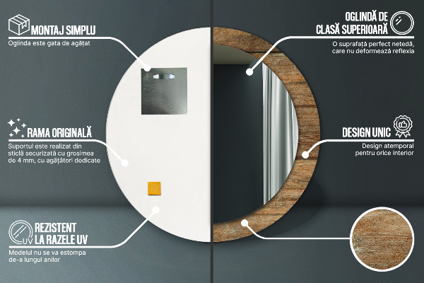 Round mirror frame with print Old wood