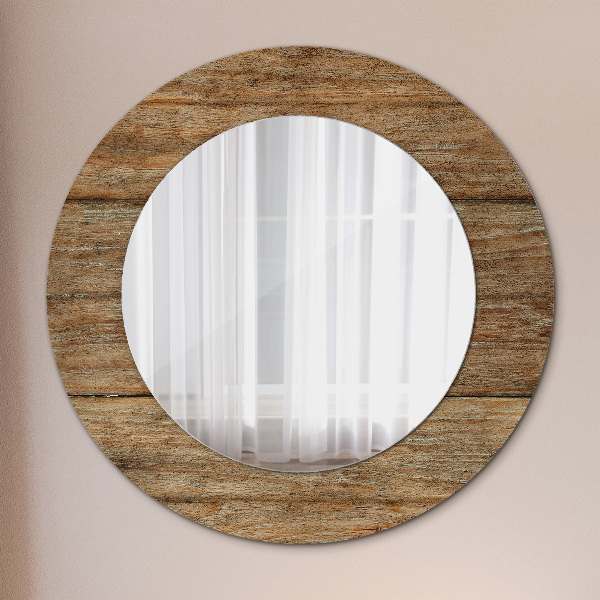 Round mirror frame with print Old wood
