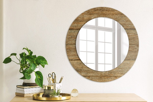 Round mirror frame with print Old wood