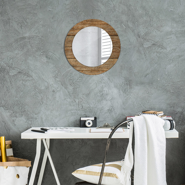Round mirror frame with print Old wood