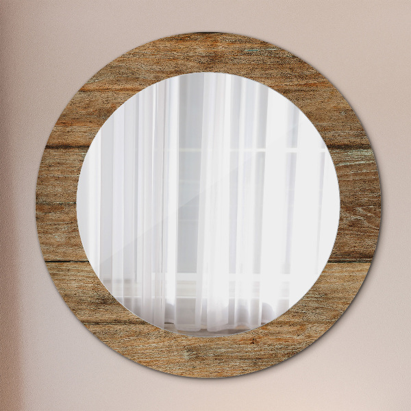 Round mirror frame with print Old wood