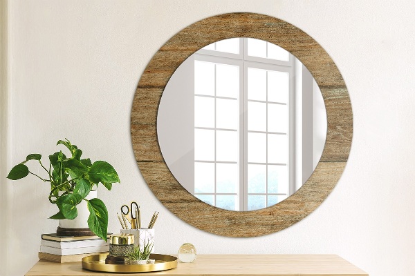 Round mirror frame with print Old wood