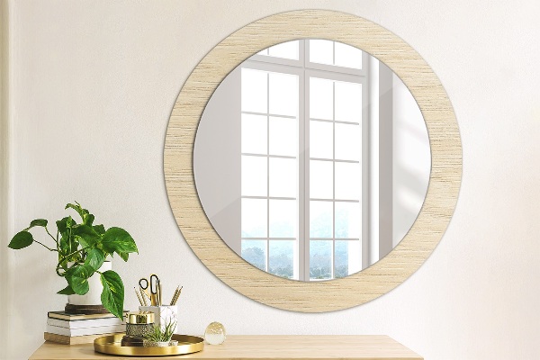 Round mirror frame with print Light wood