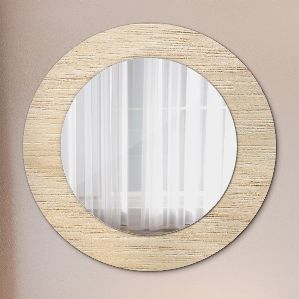 Round mirror frame with print Light wood