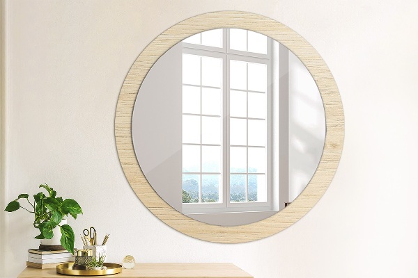 Round mirror frame with print Light wood