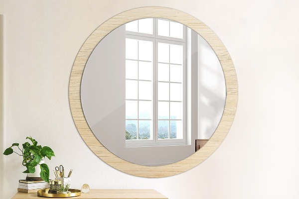 Round mirror frame with print Light wood