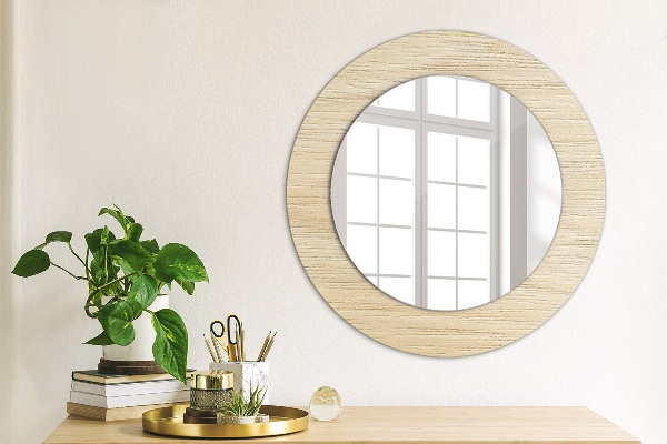 Round mirror frame with print Light wood