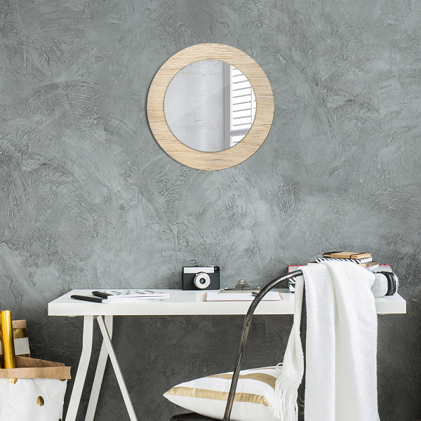 Round mirror frame with print Light wood