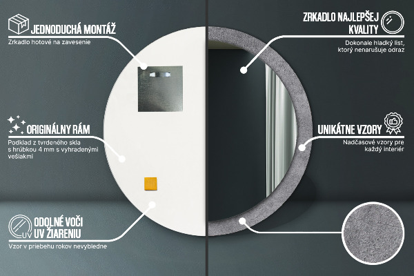 Round mirror frame with print Concrete texture