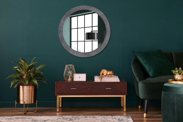 Round mirror frame with print Concrete texture