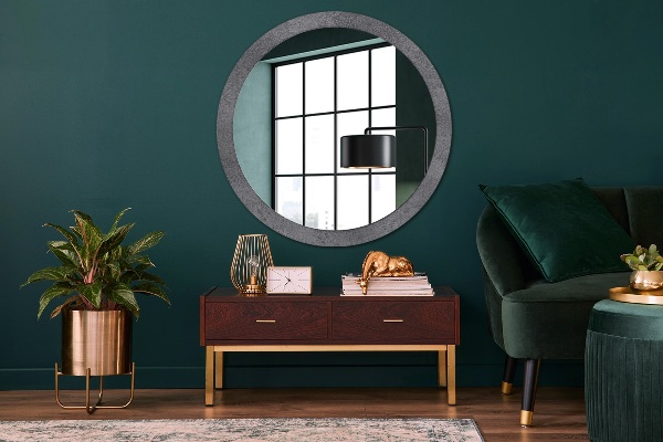 Round mirror frame with print Concrete texture
