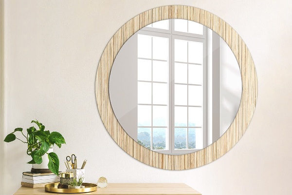 Round wall mirror decor Bamboo straw