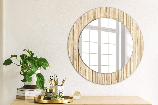 Round wall mirror decor Bamboo straw