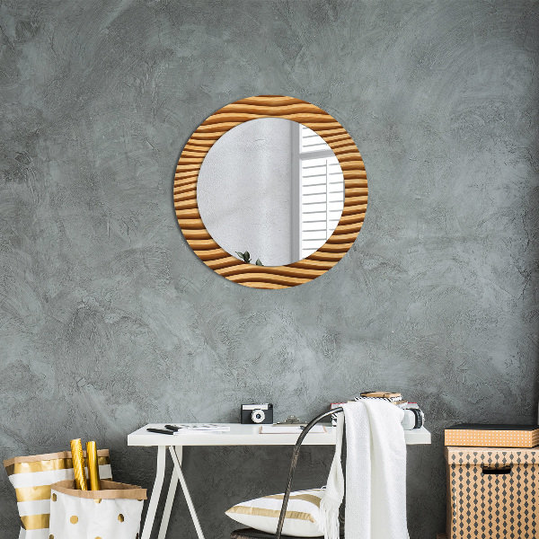Round printed mirror Wooden wave