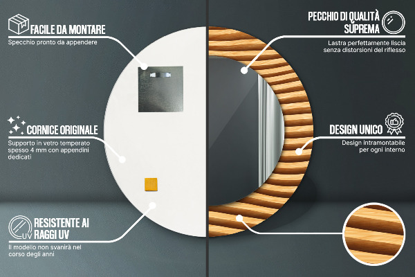 Round printed mirror Wooden wave