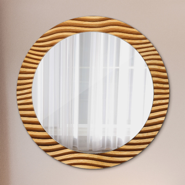 Round printed mirror Wooden wave