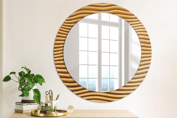Round printed mirror Wooden wave