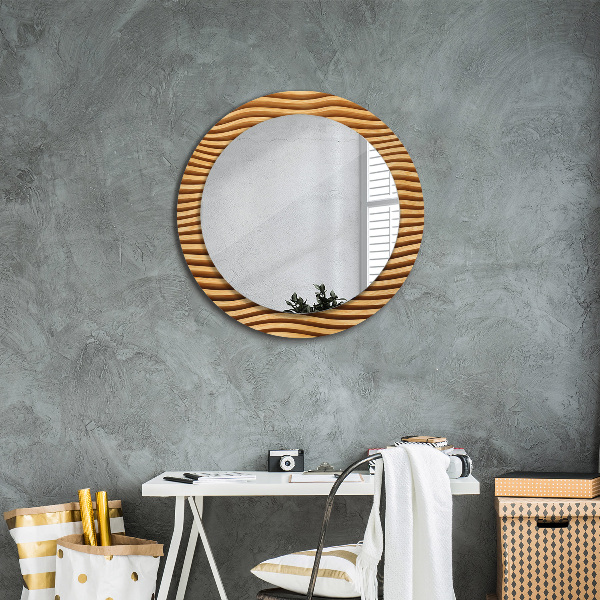 Round printed mirror Wooden wave