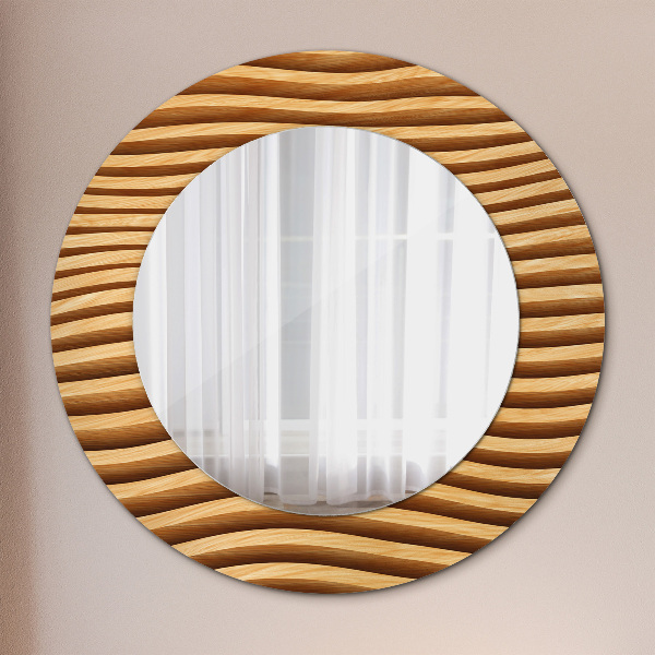 Round printed mirror Wooden wave