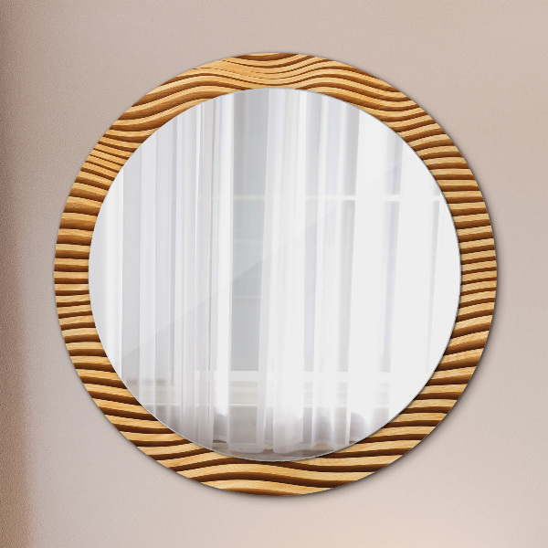 Round printed mirror Wooden wave