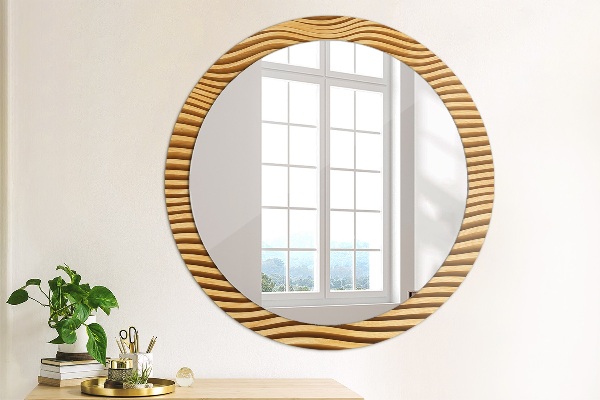 Round printed mirror Wooden wave