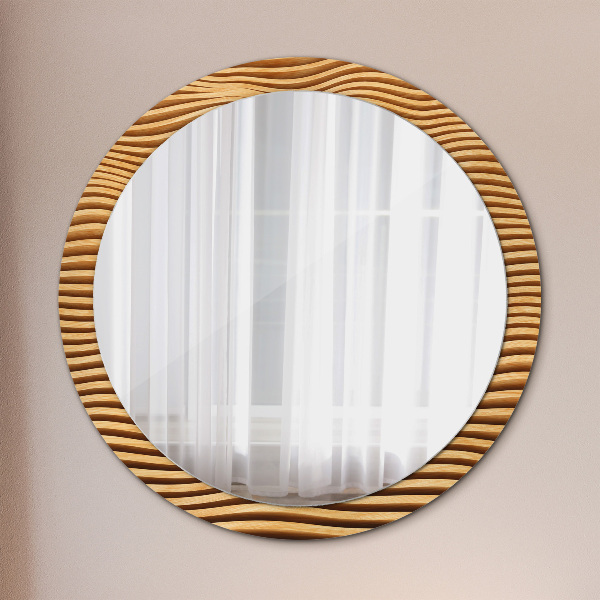 Round printed mirror Wooden wave