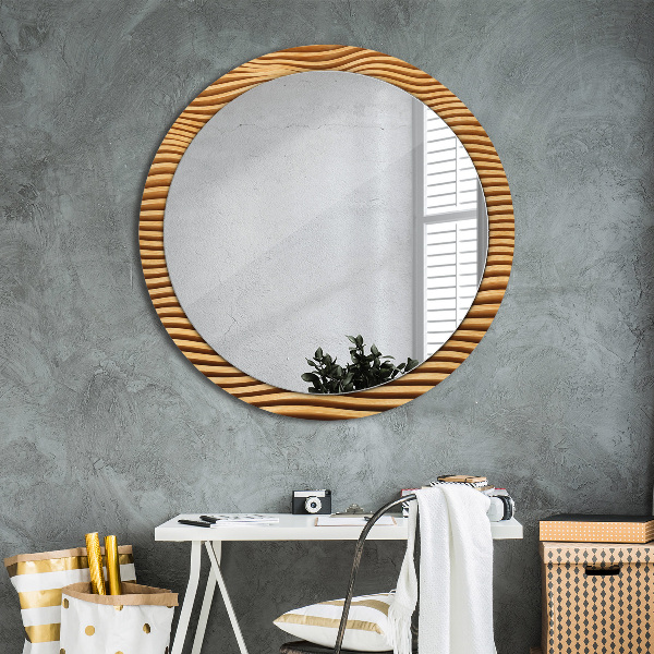 Round printed mirror Wooden wave