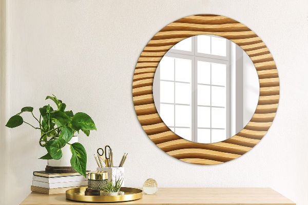 Round printed mirror Wooden wave