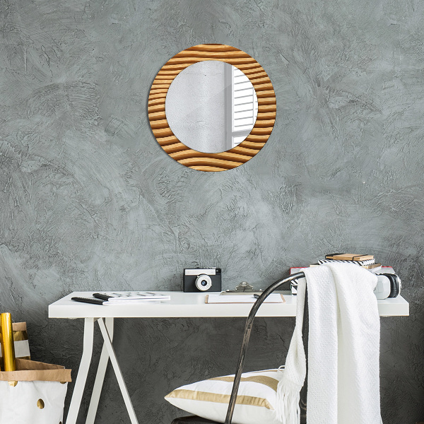 Round printed mirror Wooden wave