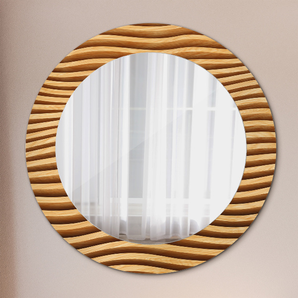 Round printed mirror Wooden wave