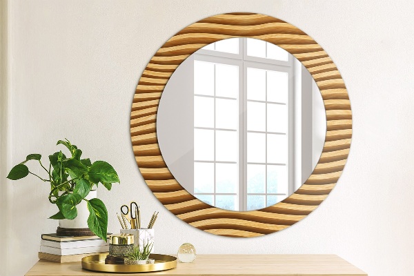 Round printed mirror Wooden wave