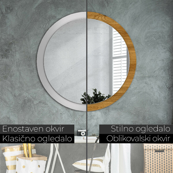 Round printed mirror Rustic oak
