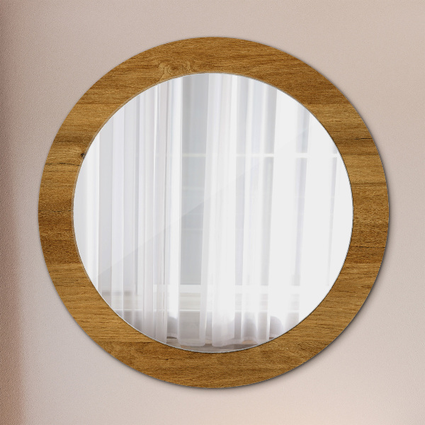 Round printed mirror Rustic oak