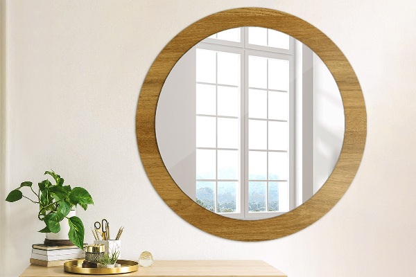 Round printed mirror Rustic oak