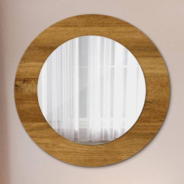 Round printed mirror Rustic oak
