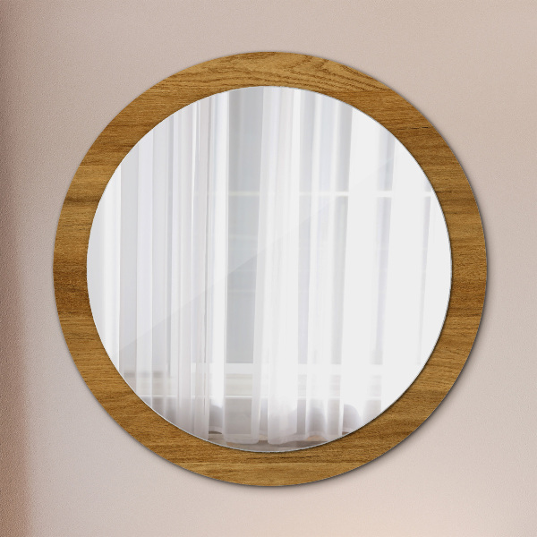 Round printed mirror Rustic oak
