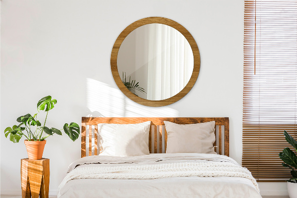 Round printed mirror Rustic oak